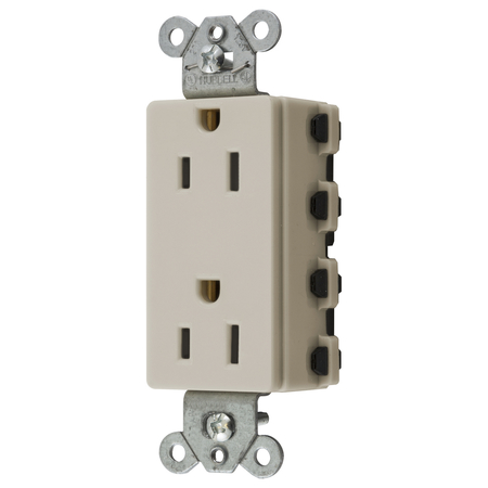 HUBBELL WIRING DEVICE-KELLEMS Straight Blade Devices, Receptacles, Style Line Decorator Duplex, SNAPConnect, 15A 125V, 2-Pole 3-Wire Grounding, 5- 15R, Nylon, Light Almond, USA. SNAP2152LANA